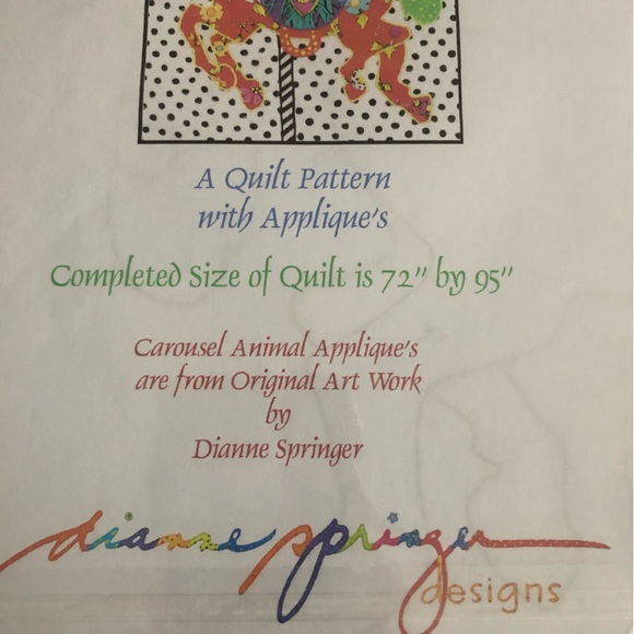 4/$15 Quilt Pattern Carousel of the Animals Seahorse, Tiger, Rabbit, giraffe - Picture 6 of 7